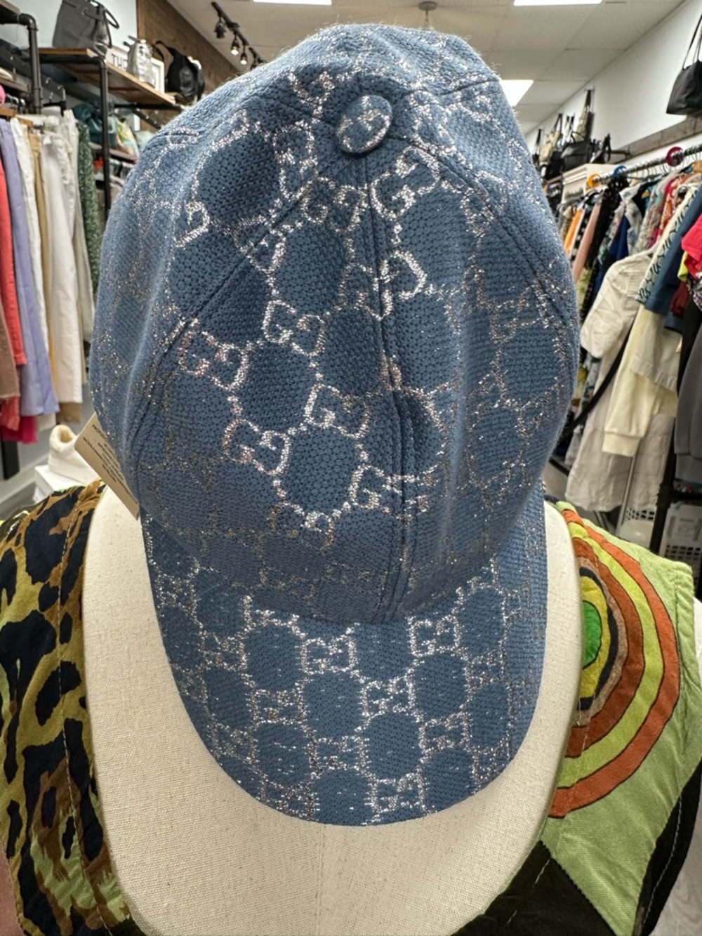 Gucci Blue GG Monogram Metallic Baseball Cap Hat Size S 56cm Made in Italy - Picture 4 of 11